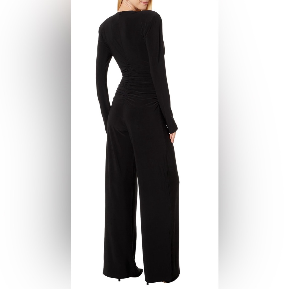 Norma Kamali Midnight VNeck Long Sleeve  Shirred Waist Jumpsuit Small 36